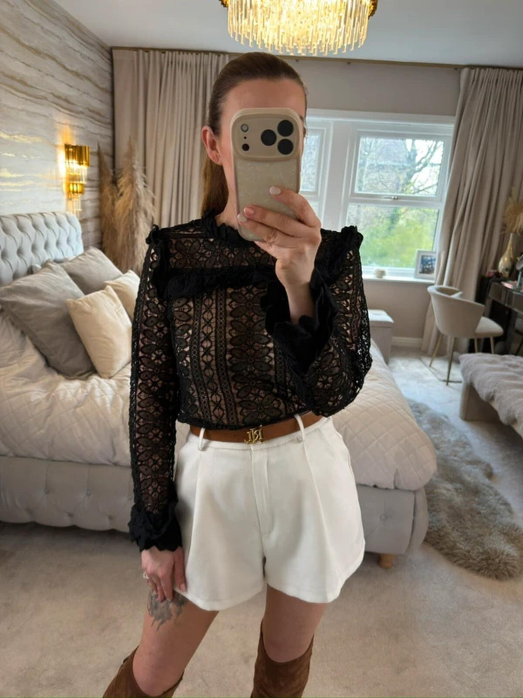 Monsoon Black Sheer Lace Boho Frill Blouse 10