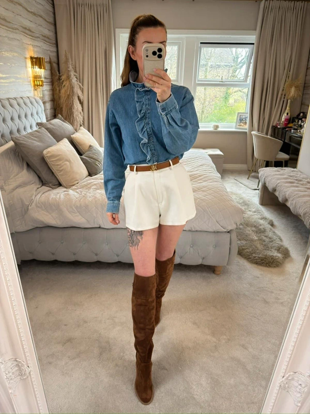 H&M Denim Frill Shirt XS