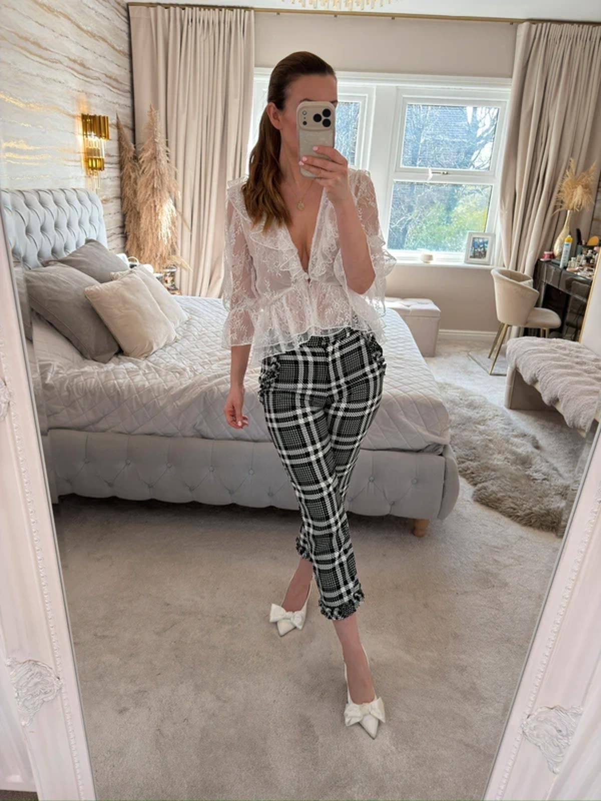River Island Black & White Check Frill Cropped Trouser 6