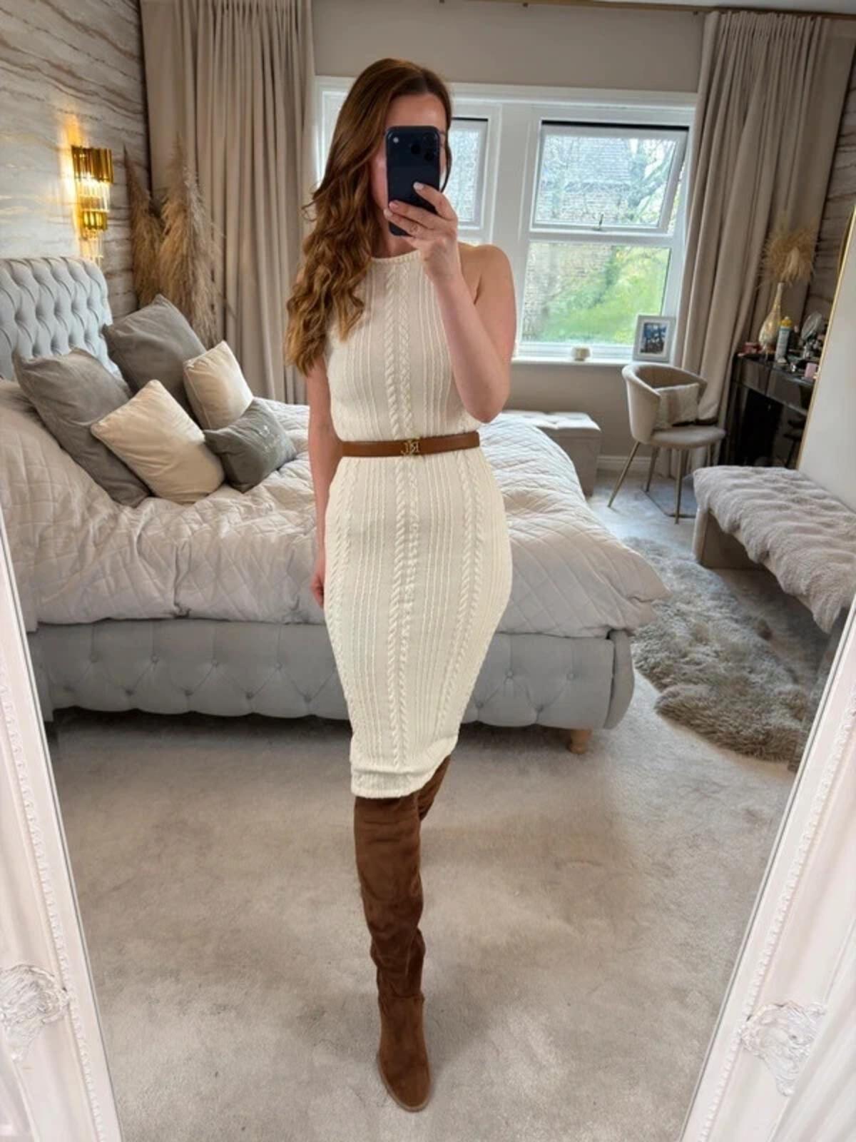BNWT Zara Cream Cable Knit Midi Dress Small