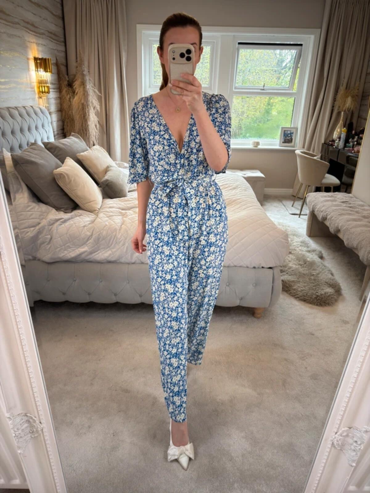 F&F Blue Floral Belted Jumpsuit 10