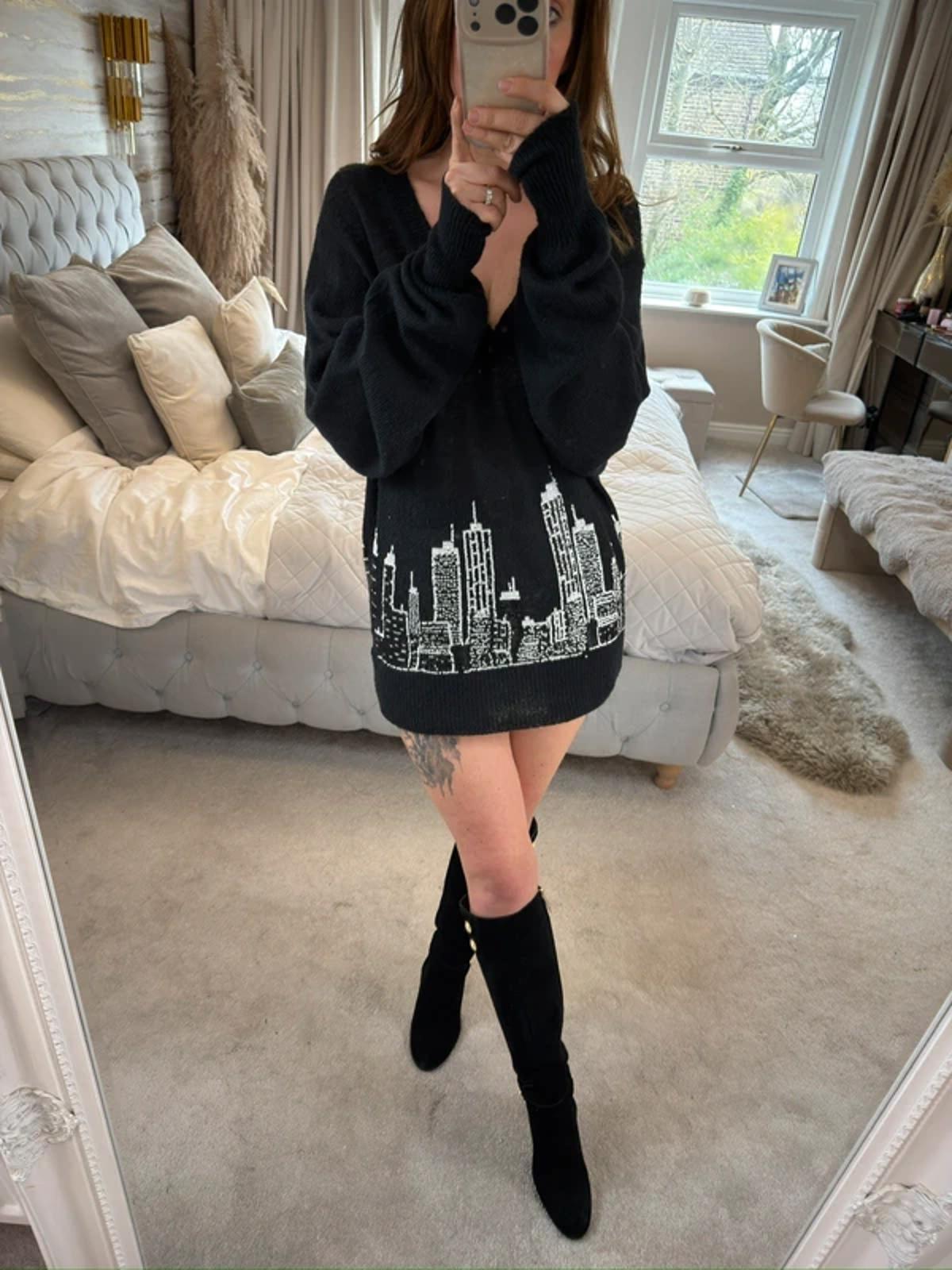 Wildfox Couture Black Oversized Sequin City Skyline Knit XS