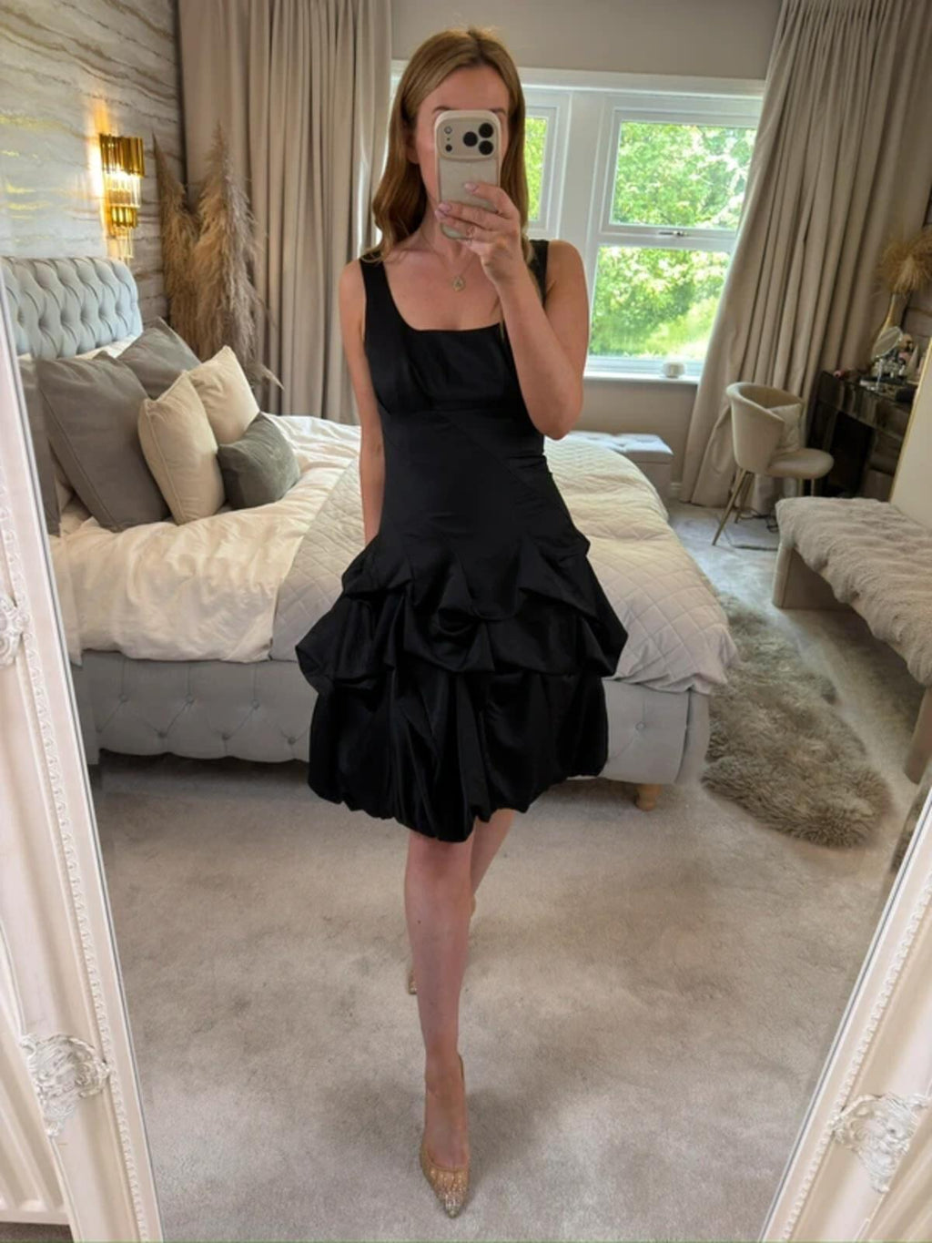Monsoon Black Satin Bubble Hem Parachute Dress 10