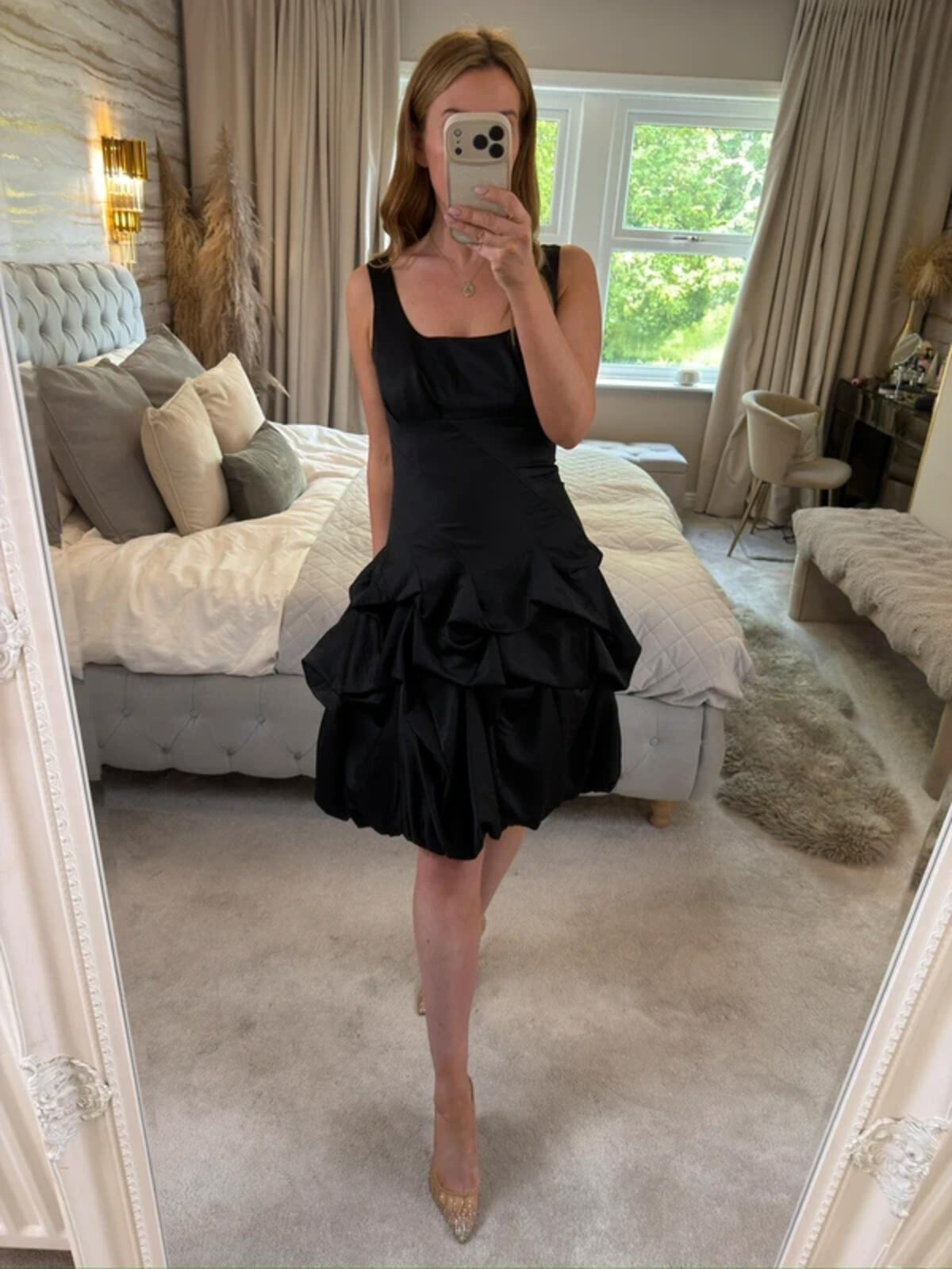 Monsoon Black Satin Bubble Hem Parachute Dress 10