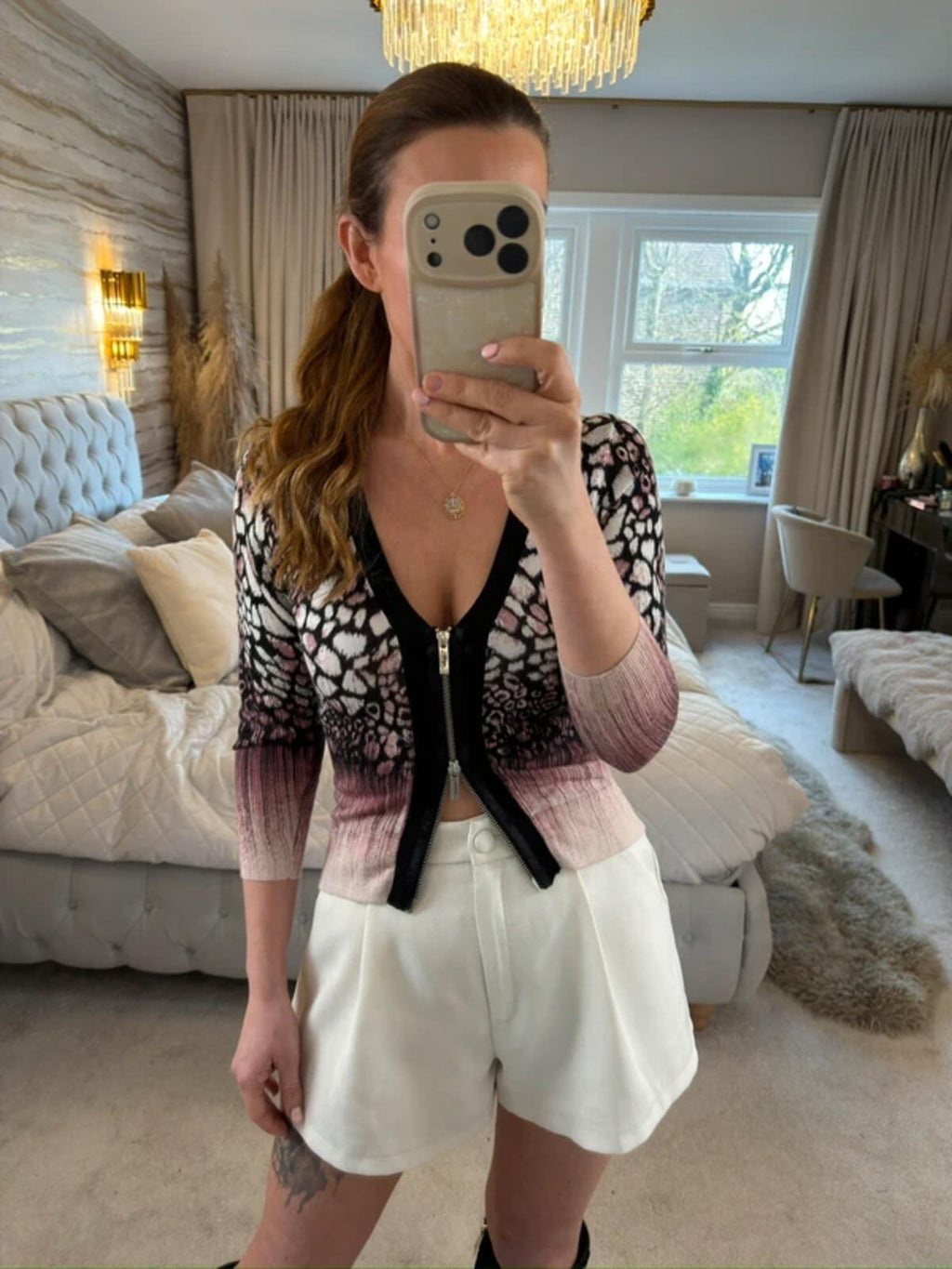 Karen Millen Pink & Black Knitted Top Small