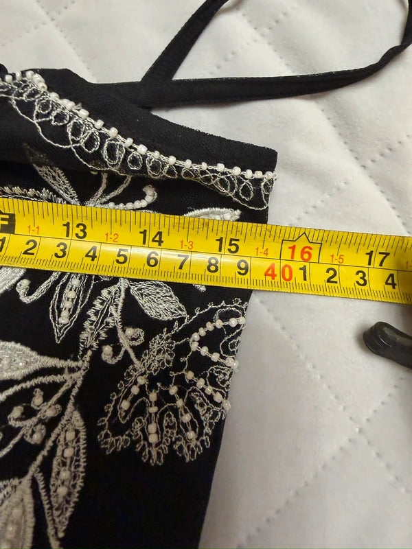 Wallis Black Embroidered & Embellished Midi Dress Size 8