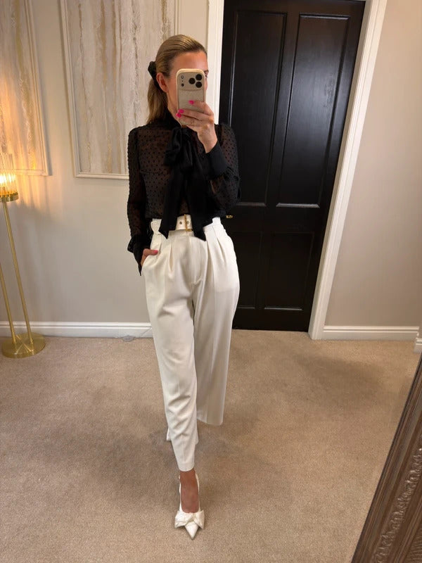 Altuzarra Black Sheer Dobby Bow Blouse Size XS