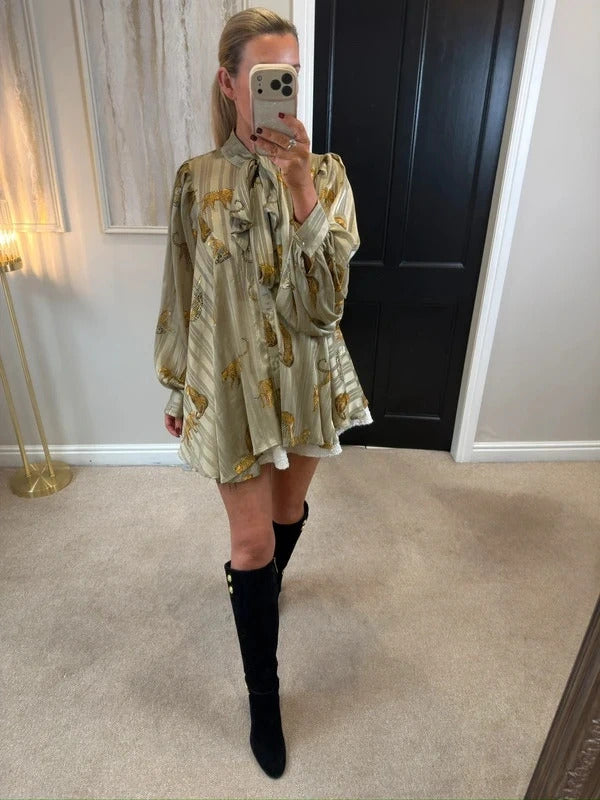 NB Avenue Animal Print Pussybow Blouse Tunic One Size