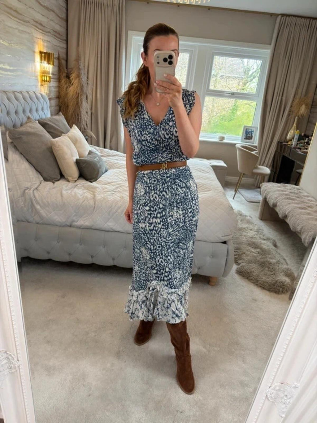 Oasis Navy & White Midi Dress Medium