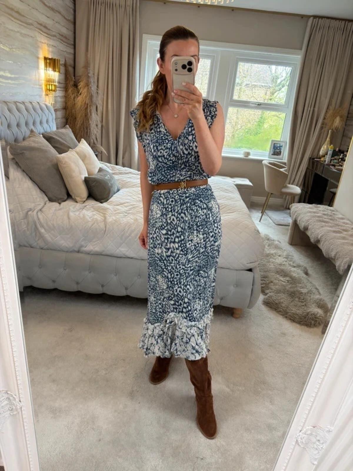 Oasis Navy & White Midi Dress Medium