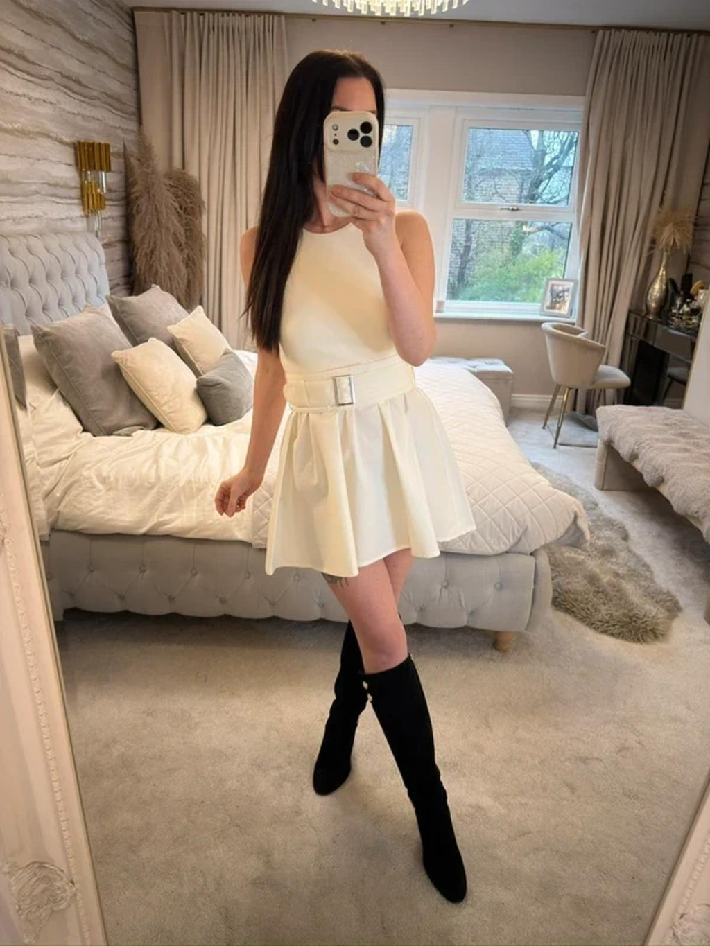 BNWT Cream Zara Belted Mini Dress Medium