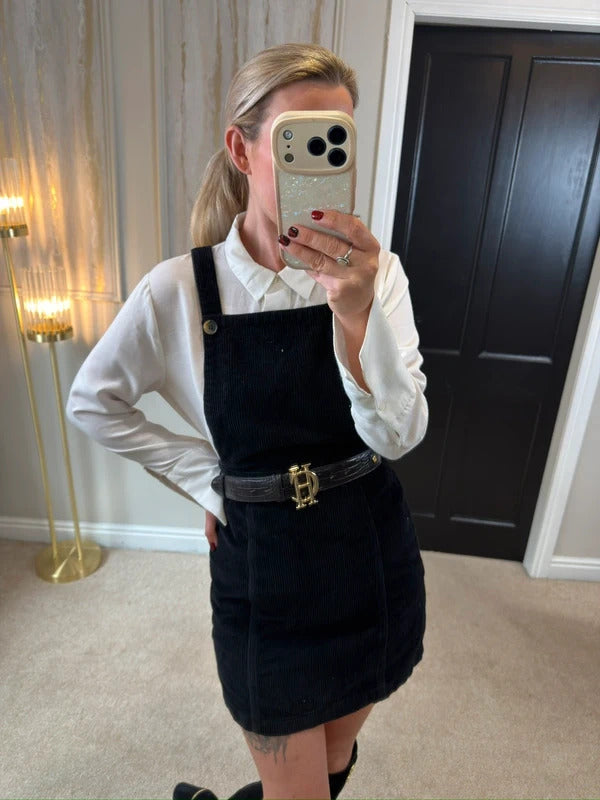 Topshop Black Corduroy Pinafore Dress 8