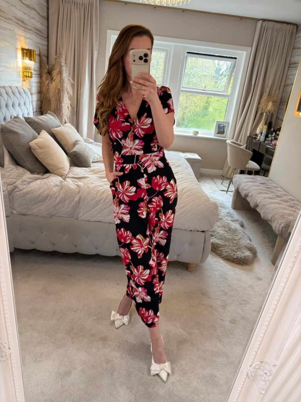 Whistles Black & Red Floral Jumpsuit Small