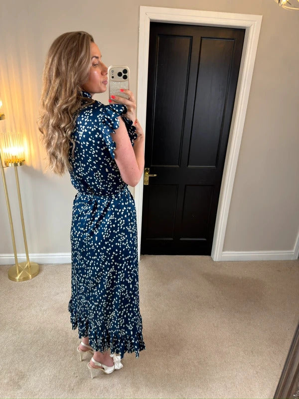 Anne Louise Boutique Navy & White Heart Frill Midi Dress 10