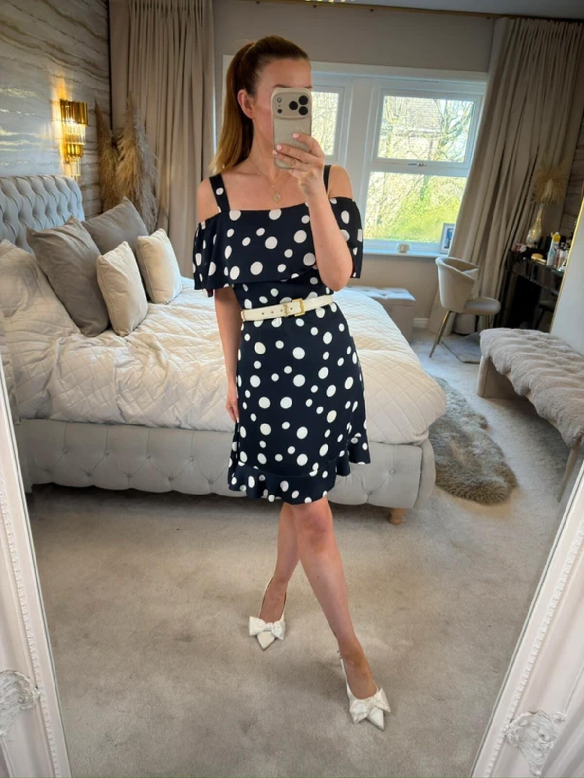 Michaela Louisa Navy & White Polka Dot Dress Small