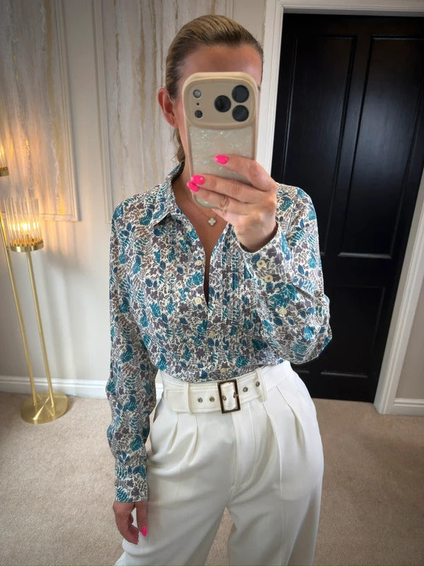 Boden Blue Floral Leaf Shirt 14