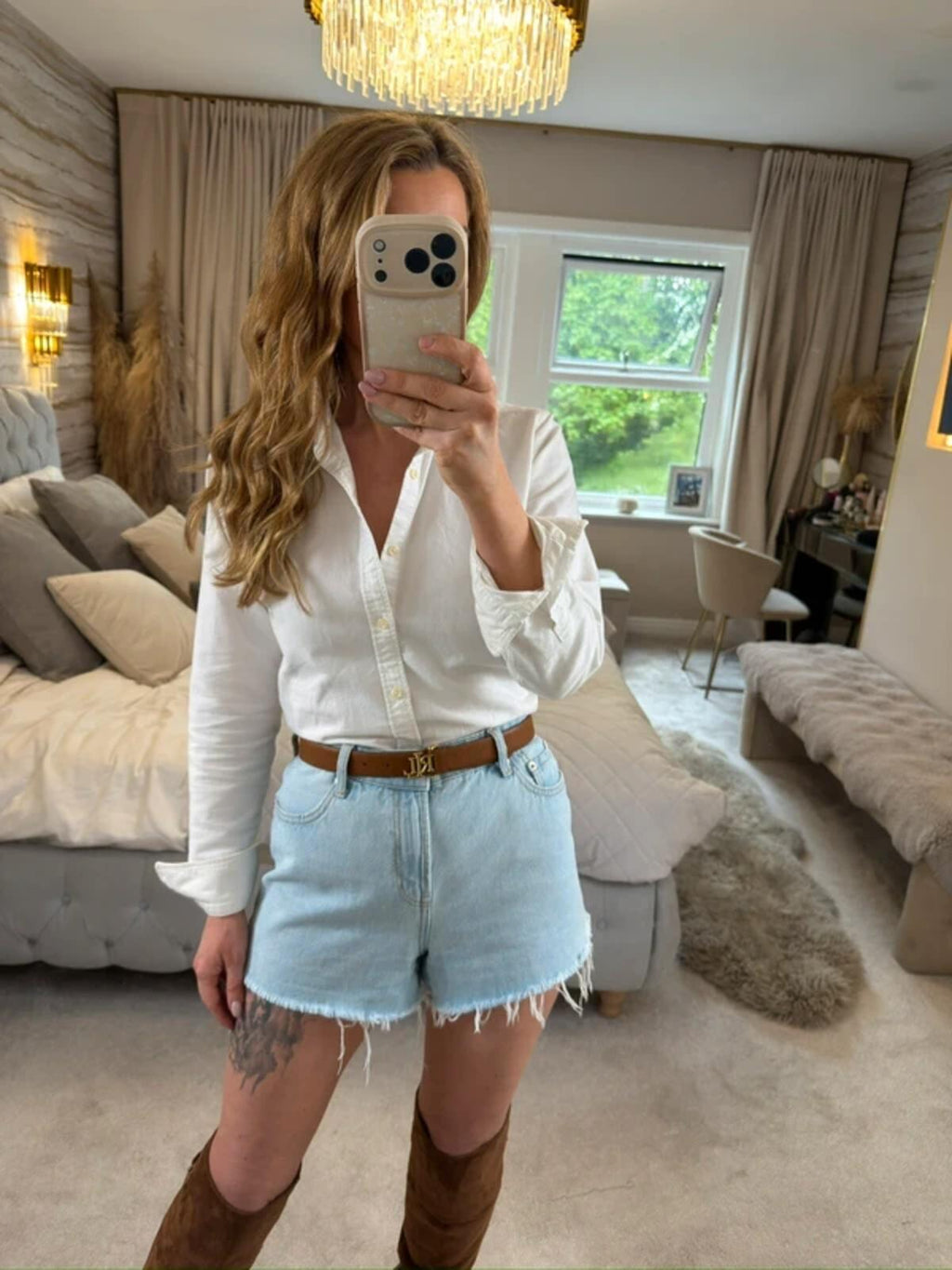 Mango Light Blue Raw Hem Denim Shorts 12