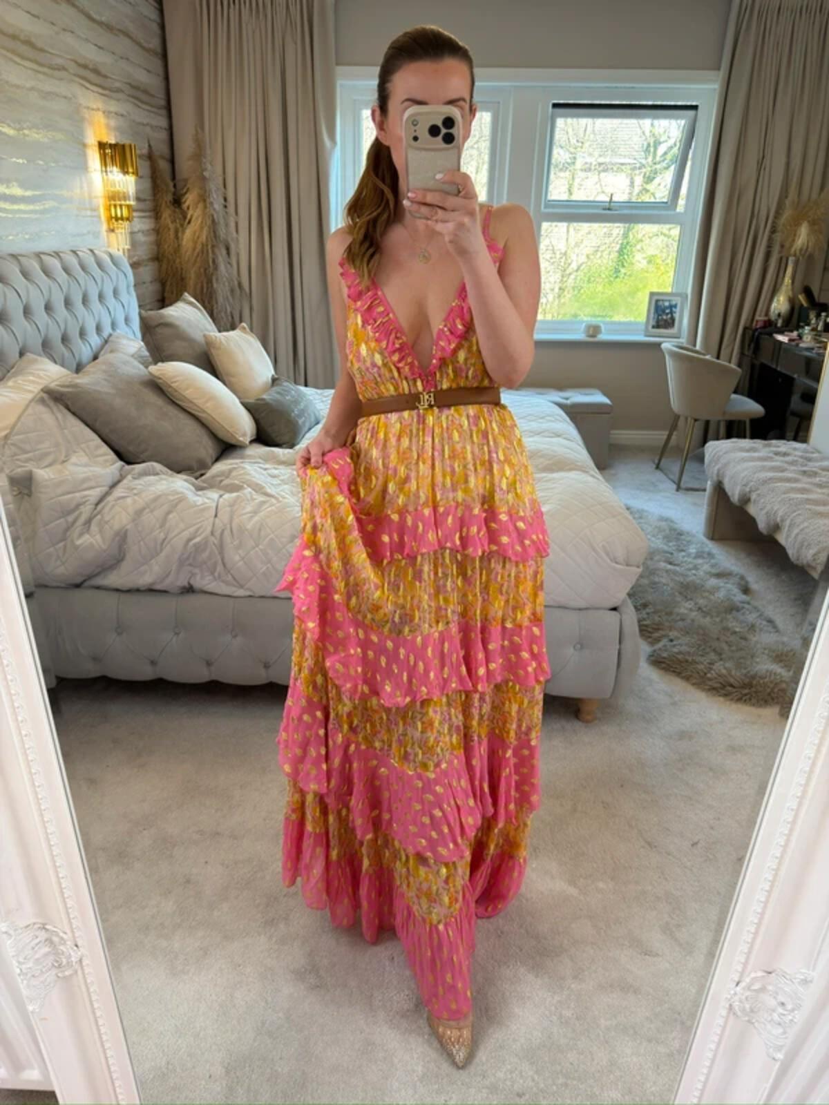 Miss June Pink & Gold Bohemian Maxi Dress One Size