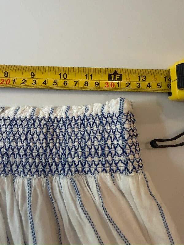 M&S White & Blue Embroidered Midi Skirt 12