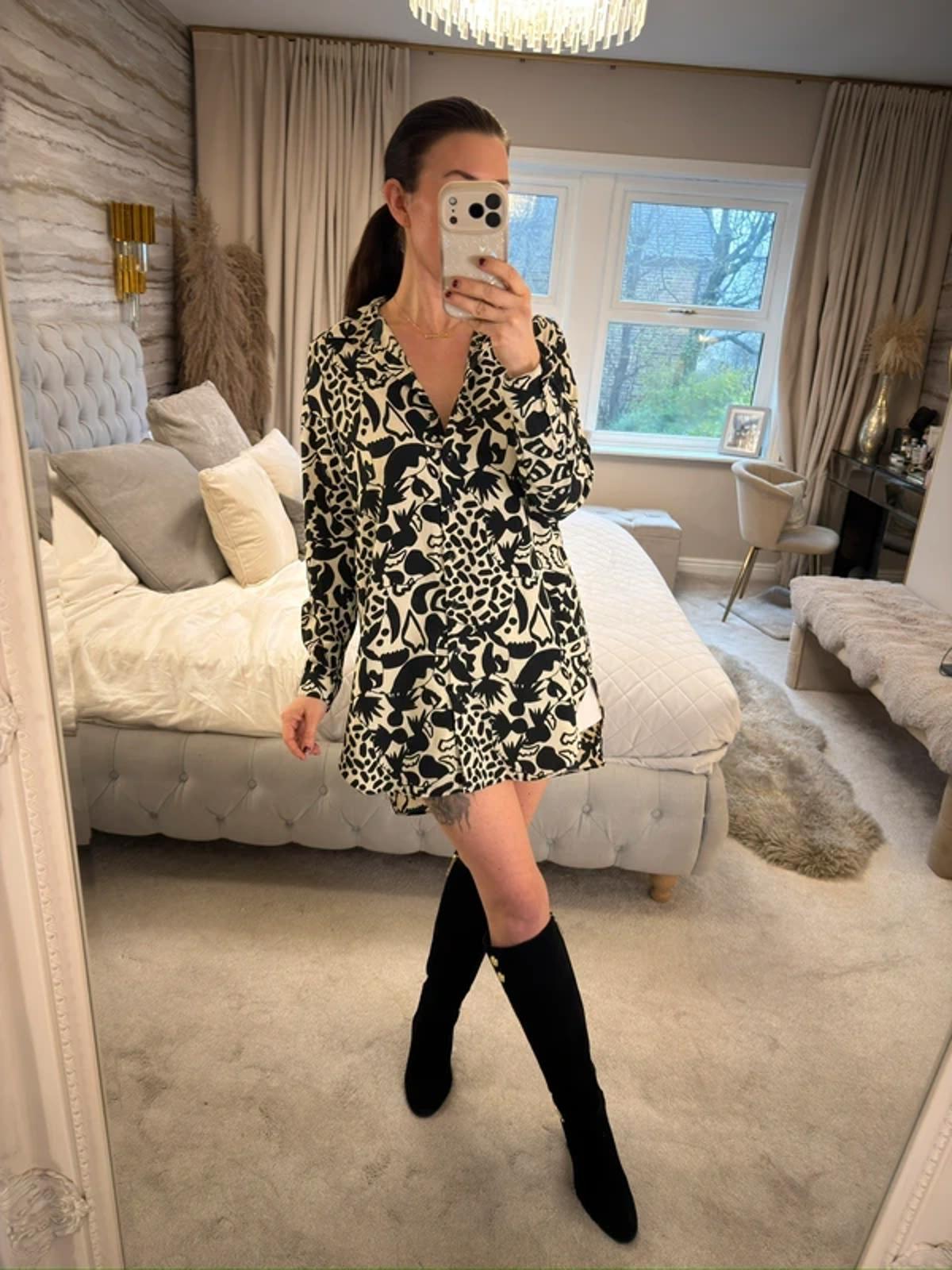 Monki Cream & Black Oversized Shirt XS