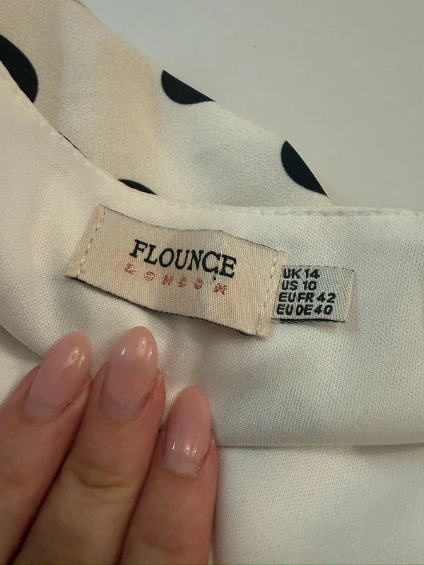 Flounce London Off White & Black Polka Dot Midi Dress 14