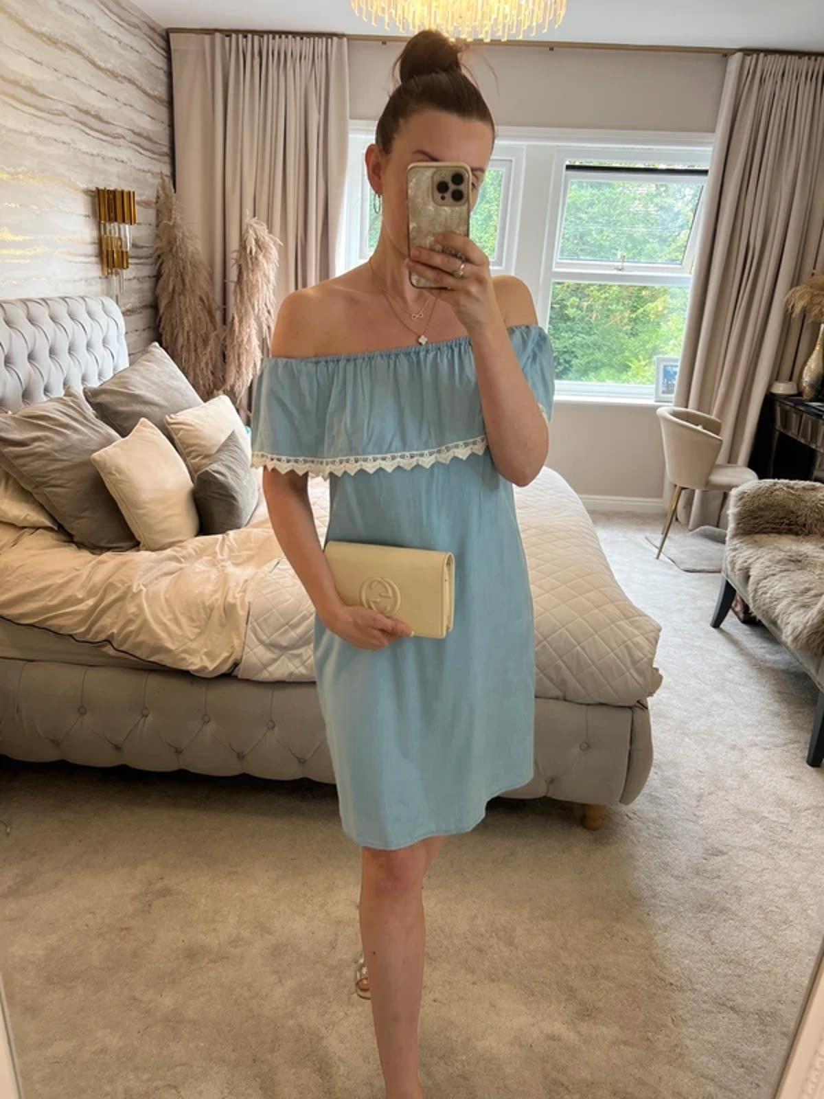 New Look Light Blue Denim Off The Shoulder Dress 8