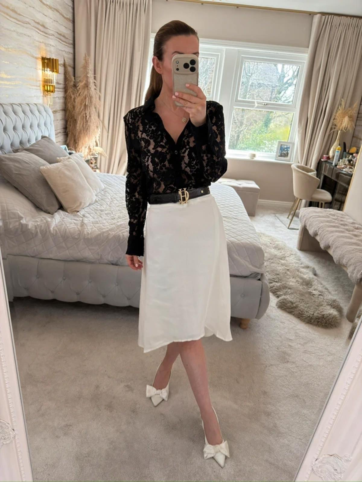 M&S White Linen Blend Dip Hem Midi Skirt 12