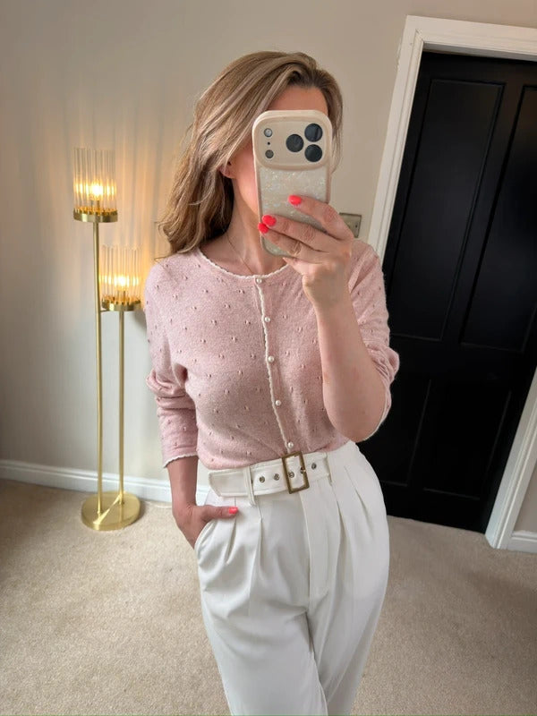 Vintage Inspired Lindy Bop Pink Pearl Button Cardigan XL