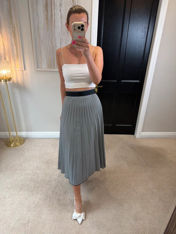 Mango Black & White Check Pleated Midi Skirt 12