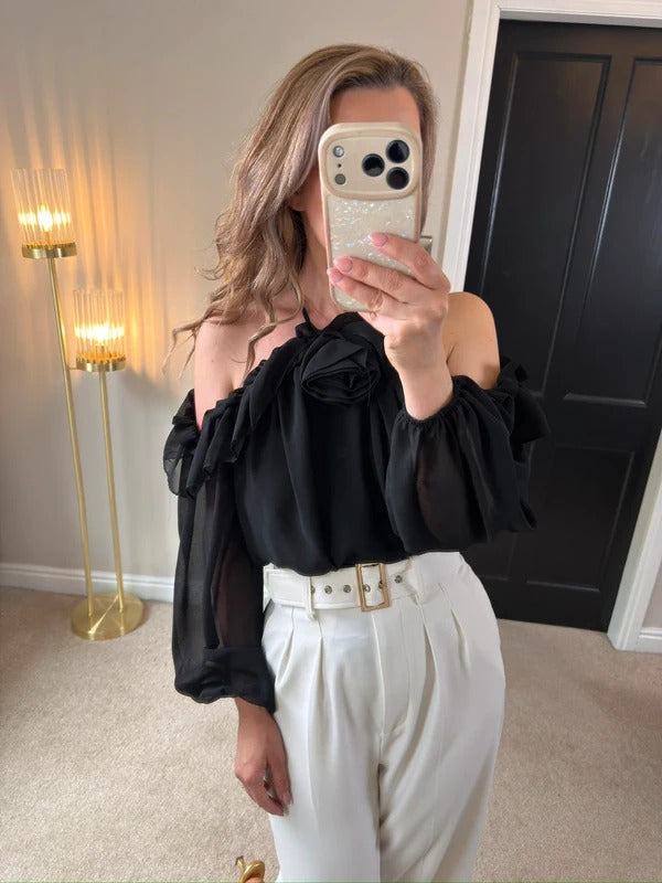 River Island Black 3D Rose Blouse 8