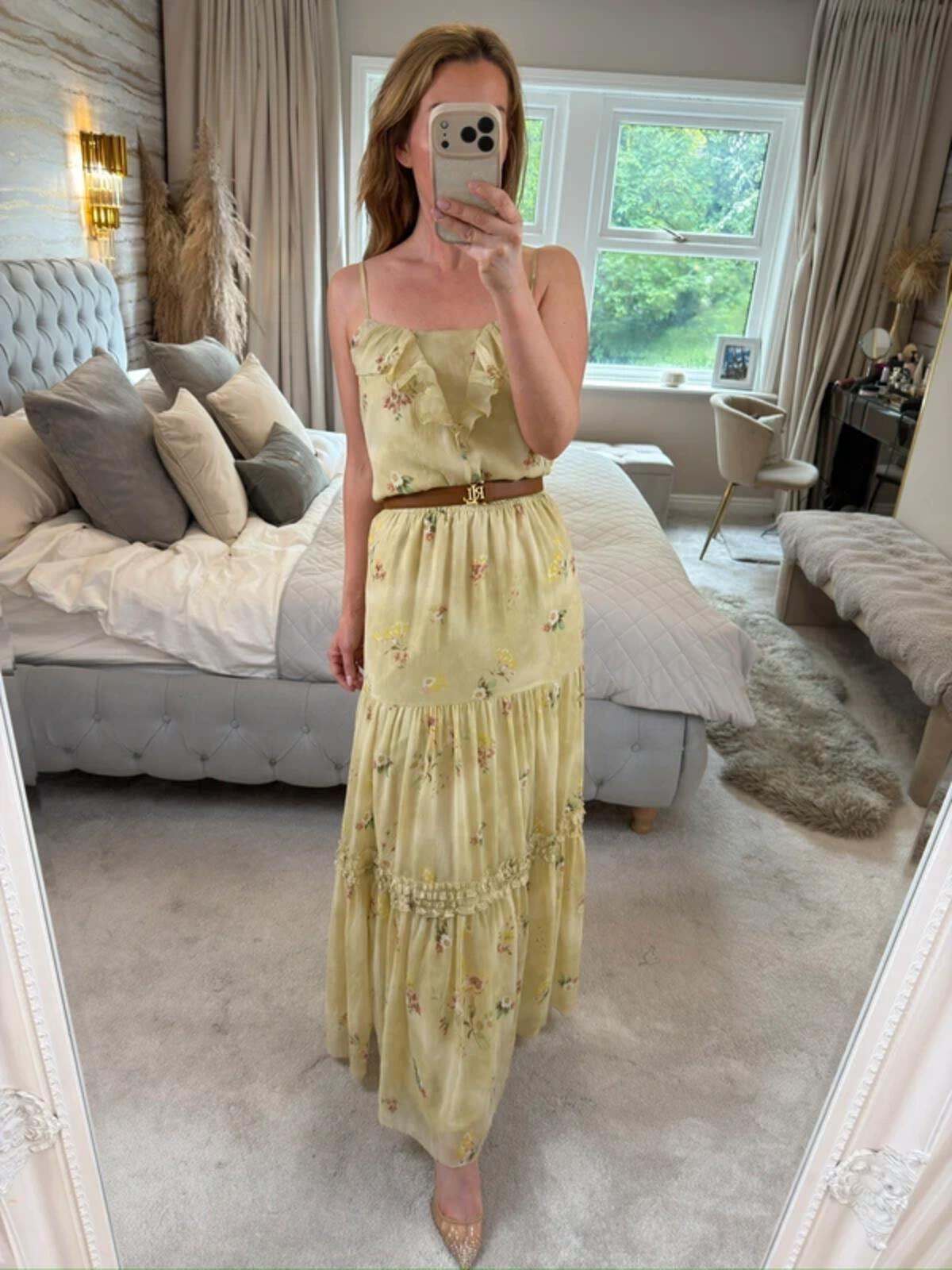 ⭐ Oasis Light Green / Yellow Floral Frill Maxi Dress 14