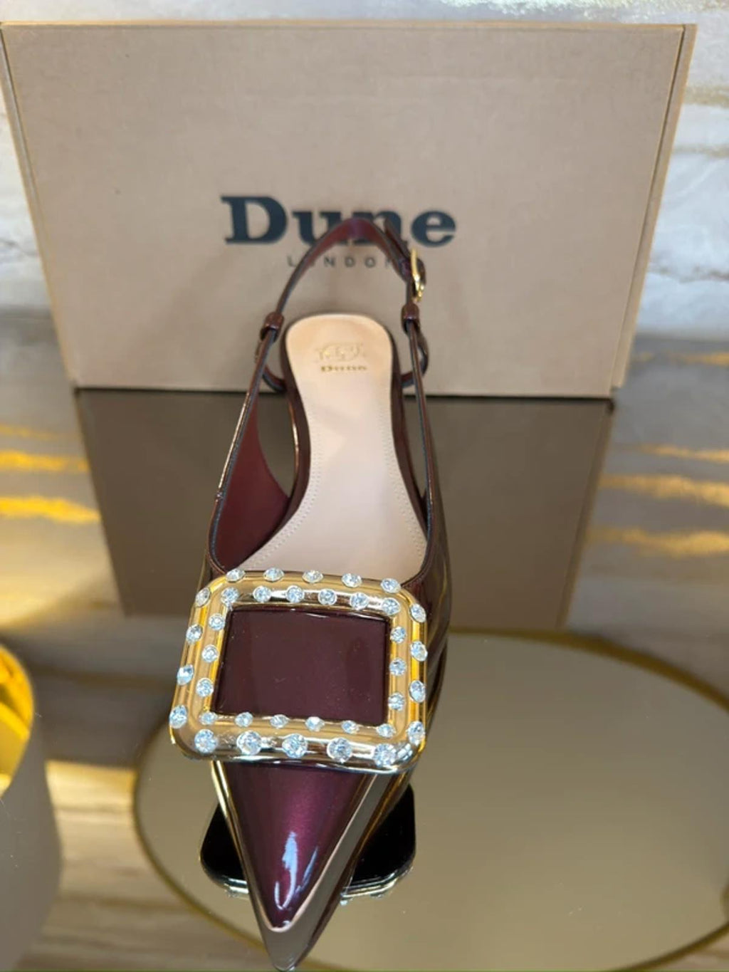 Dune Burgundy Patent Diamanté Heels 4