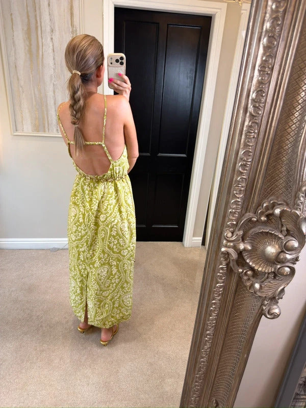 Mango Green Floral Open Back Midi Large
