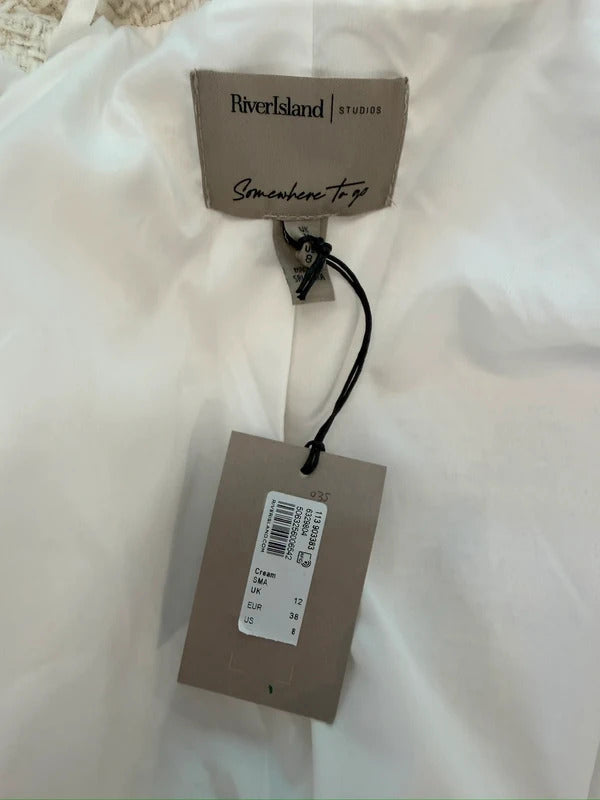 BNWT River Island Cream Embellished Tweed Blazer 12