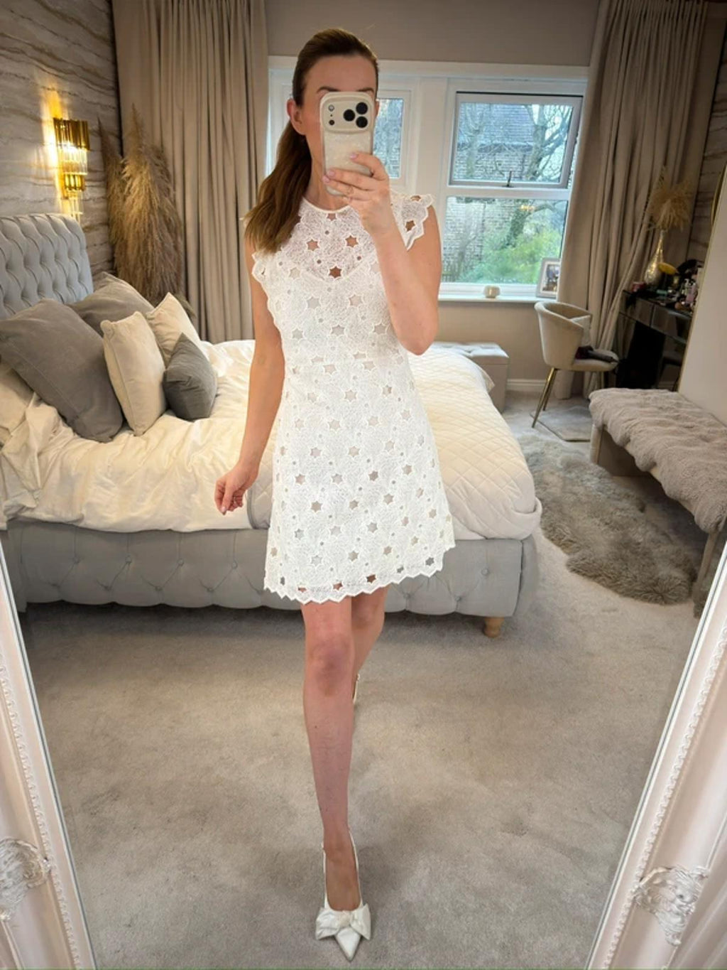 Zara White Lace Star Mini Dress Small