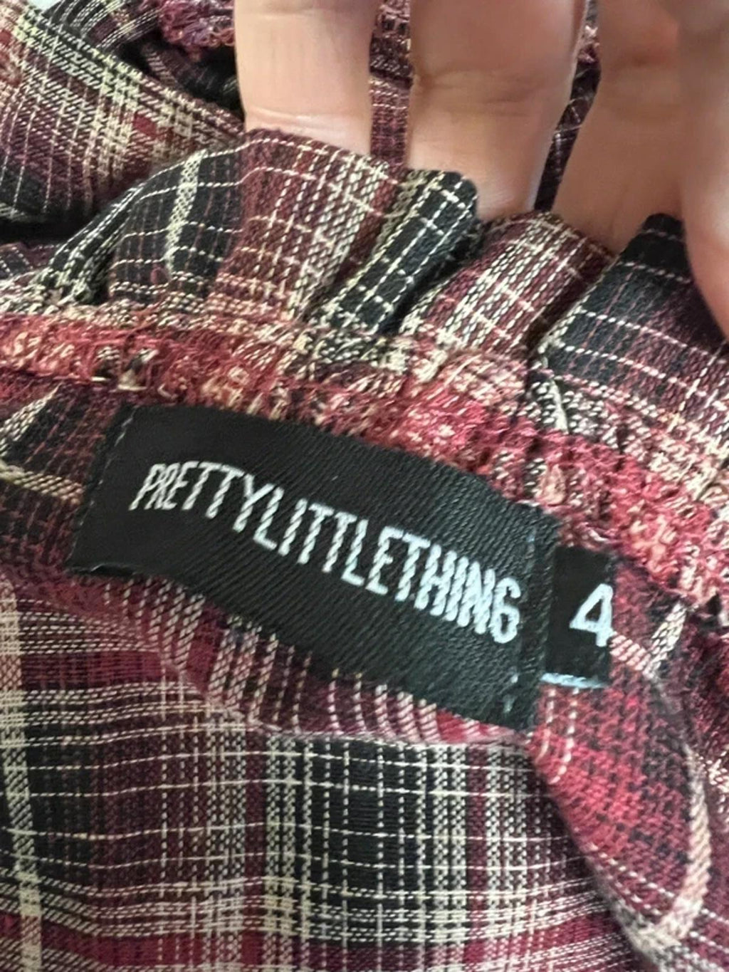 PrettyLittleThing Burgundy Tartan Mini Dress 4/6