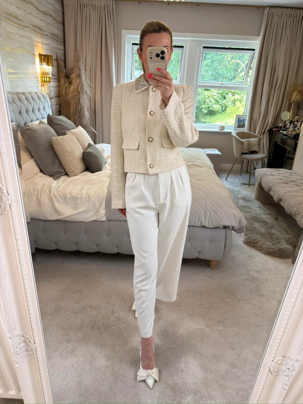 BNWT River Island Cream Embellished Tweed Blazer 12