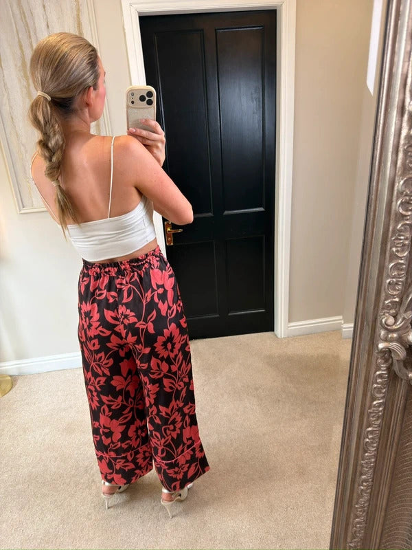 Zara Red Wide Leg Cropped Trousers Small