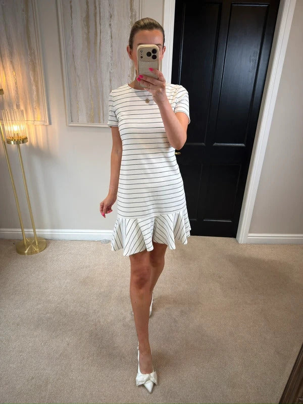Vila White & Black Stripe Mini Dress Small