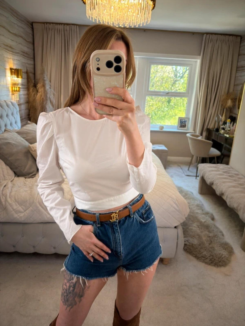Zara White Puff Shoulder Blouse Small