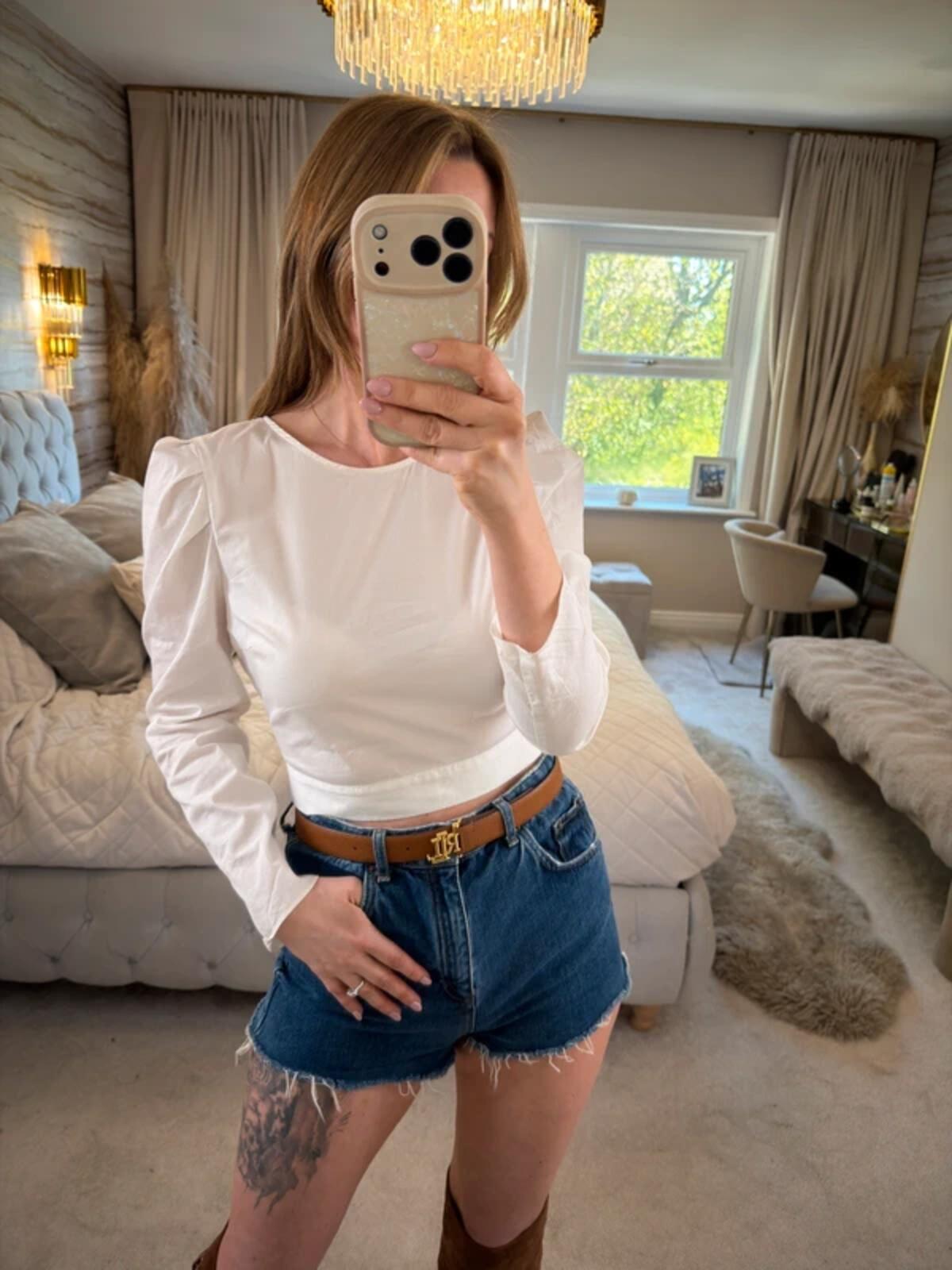 Zara White Puff Shoulder Blouse Small