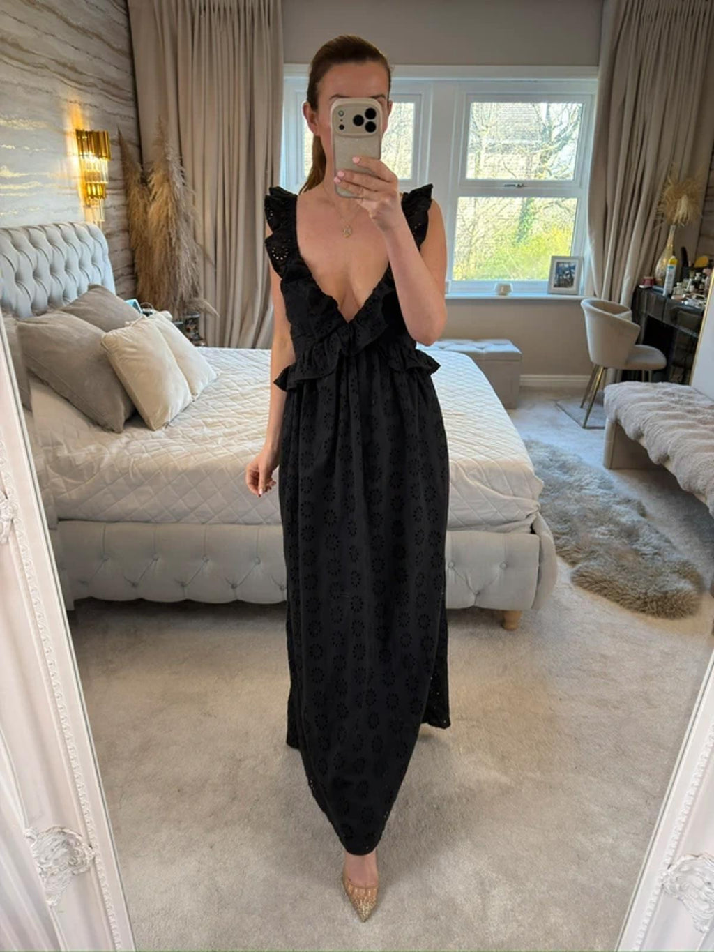 BNWT Boohoo Black Broderie Anglaise Maxi Dress 10