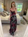 Monsoon Vintage 90s Black Floral Cowl Maxi Dress 14
