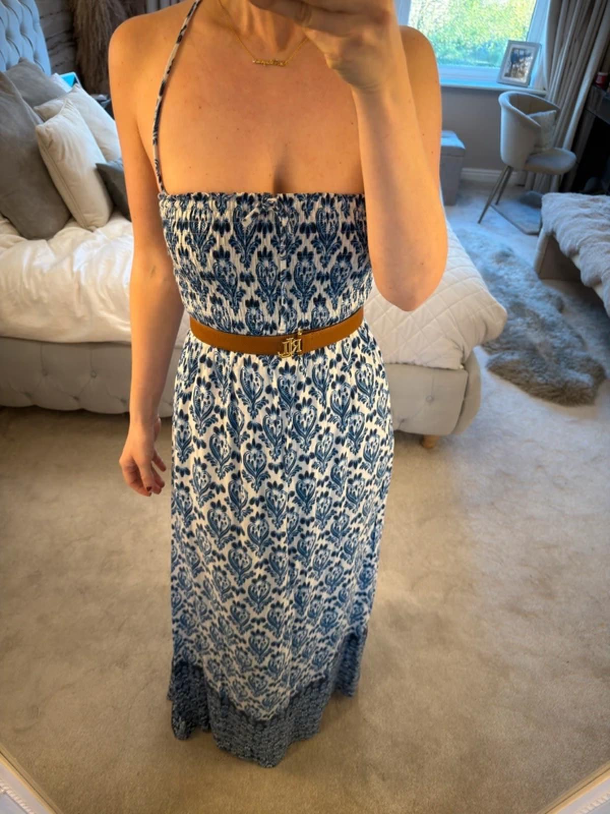 M&S Blue & White Maxi Dress 10