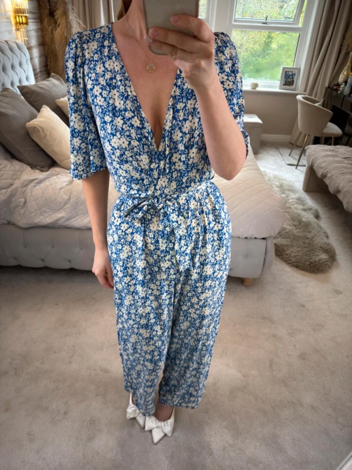 F&F Blue Floral Belted Jumpsuit 10