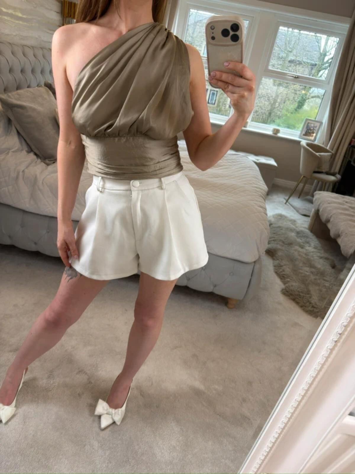 NA-KD Brown Satin Asymmetrical Blouse BNWT 12