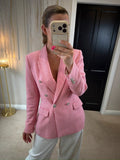 Zara Pink & White Gingham Blazer Small