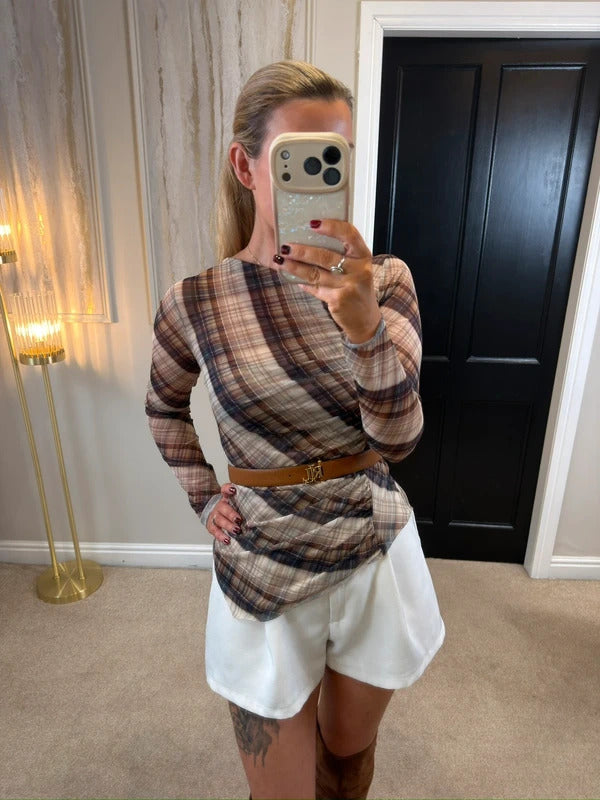 Zara Brown Semi Sheer Asymmetrical Top Small