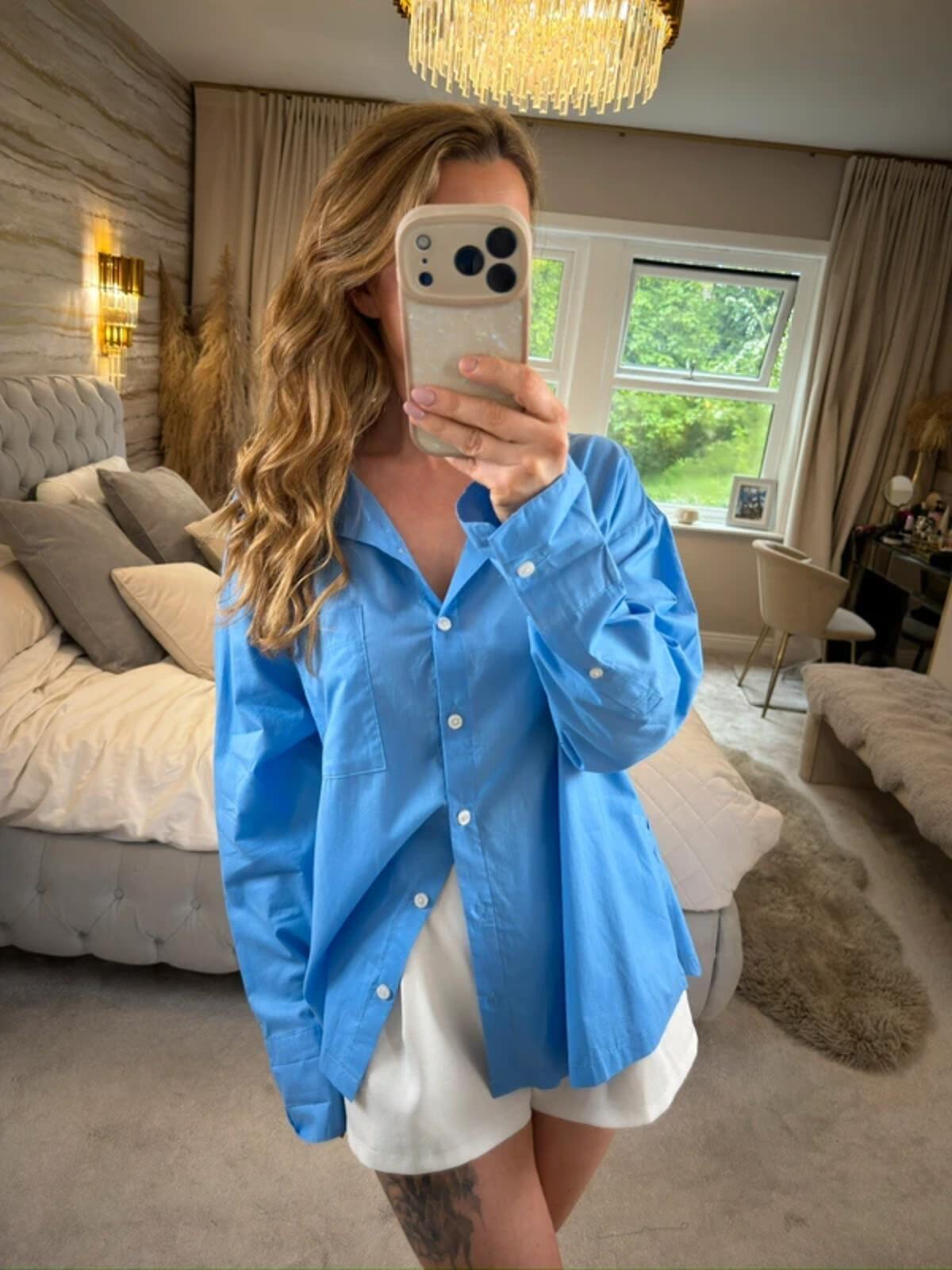 Self Blue Oversized Shirt 100% Cotton 14