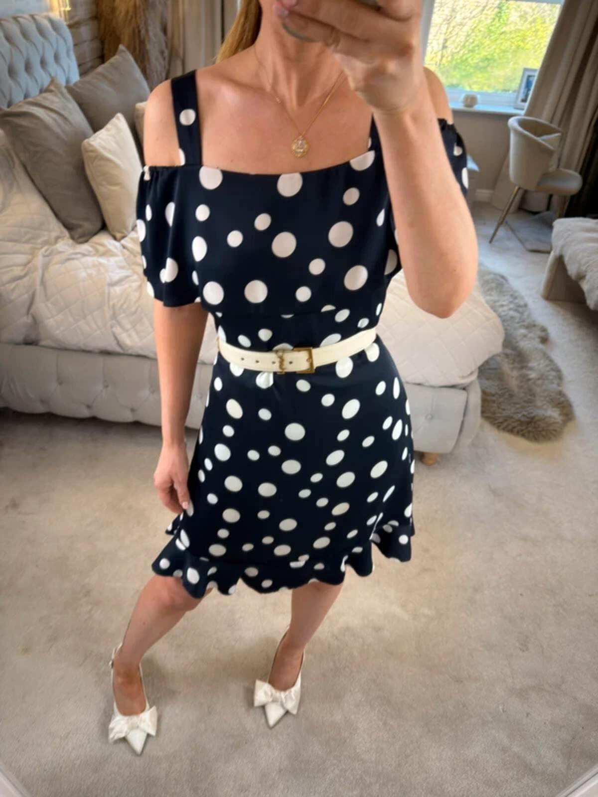 Michaela Louisa Navy & White Polka Dot Dress Small